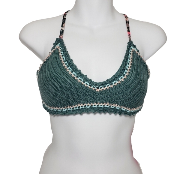 Xhilaration Green Crotchet Tie Bikini Top Sz M - Picture 1 of 5